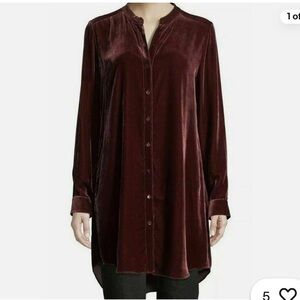 Eileen Fisher Mandarin Collar Velvet Shirt Dress